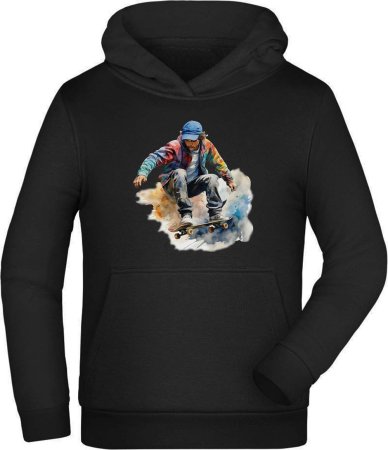 Hooded Skater sweatshirt hoodie for kids - jumping skateboarder in oil paint look i553